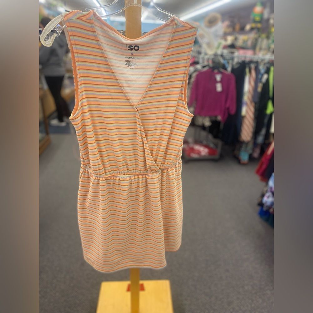 🛍️ SO Ladies Med Orange Striped Romper Tank